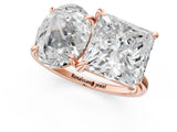 Rose gold Oval and Princess Toi Moi Ring with Prong Setting and Plain Band 1