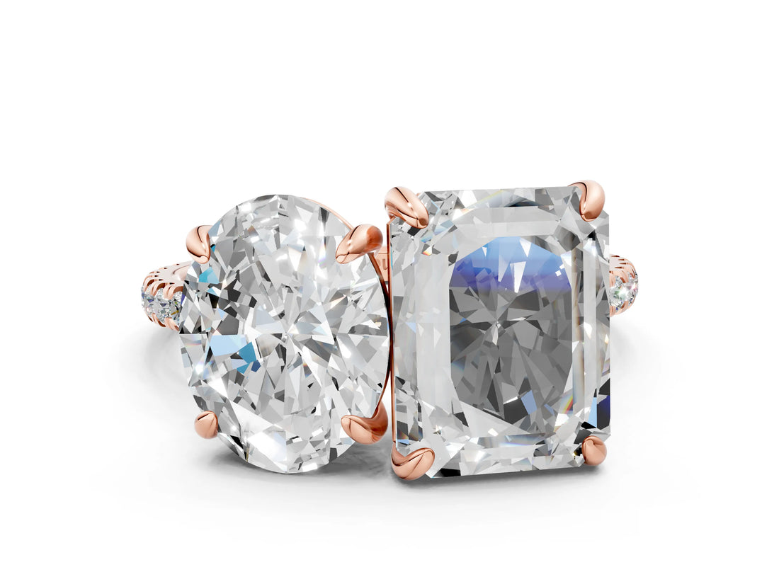Rose gold Oval and Radiant Toi Moi Ring with Prong Setting and Micro Pave Band
