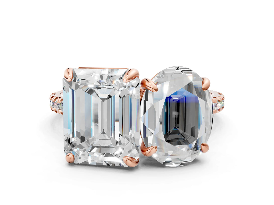 Rose gold Oval and Radiant Toi Moi Ring with Prong Setting and Pave Band_122
