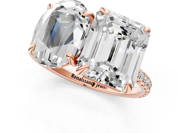Rose gold Oval and Radiant Toi Moi Ring with Prong Setting and Pave Band