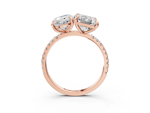 Rose gold Oval and Radiant Toi Moi Ring with Prong Setting and Pave Band