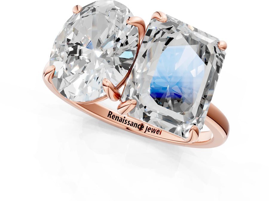 Rose gold Oval and Radiant Toi Moi Ring with Prong Setting and Plain Band