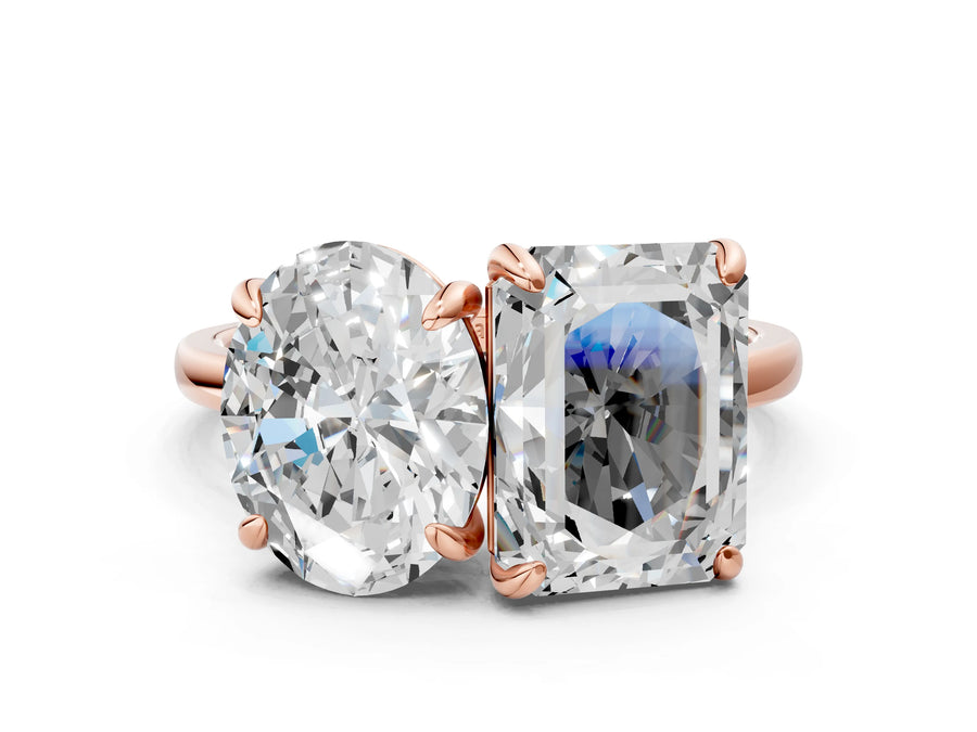 Rose gold Oval and Radiant Toi Moi Ring with Prong Setting and Plain Band