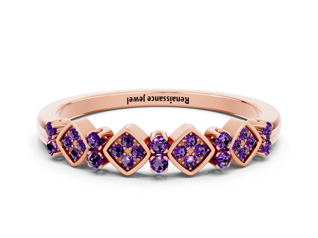 Rose gold Pavé Cushion Amethyst Cluster Eternity Band with Prong Setting_18