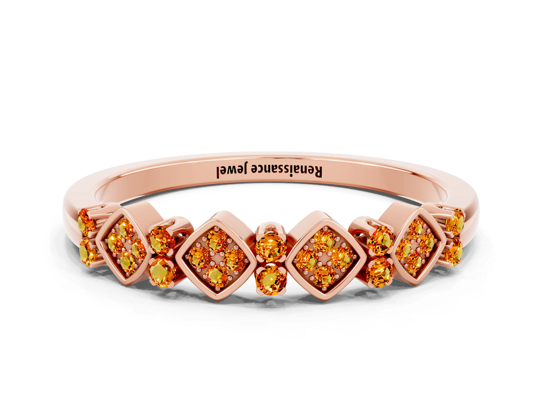 Rose gold Pavé Cushion Citrine Cluster Eternity Band with Prong Setting_18