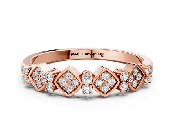 Rose gold Pavé Cushion Diamond Cluster Eternity Band with Prong Setting