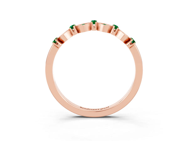 Rose Gold Round Lab-Grown Emerald Square Frame Cluster Half Eternity Wedding Band