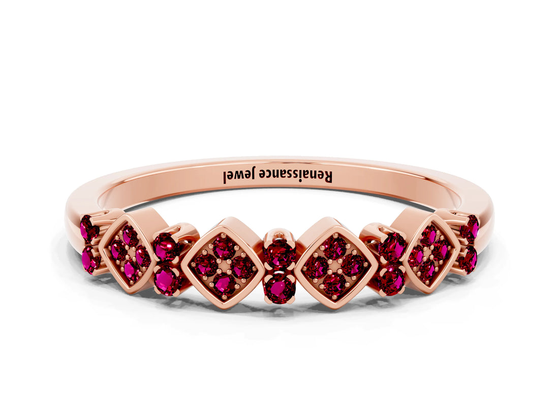 Rose gold Pavé Cushion Garnet Cluster Eternity Band with Prong Setting_18