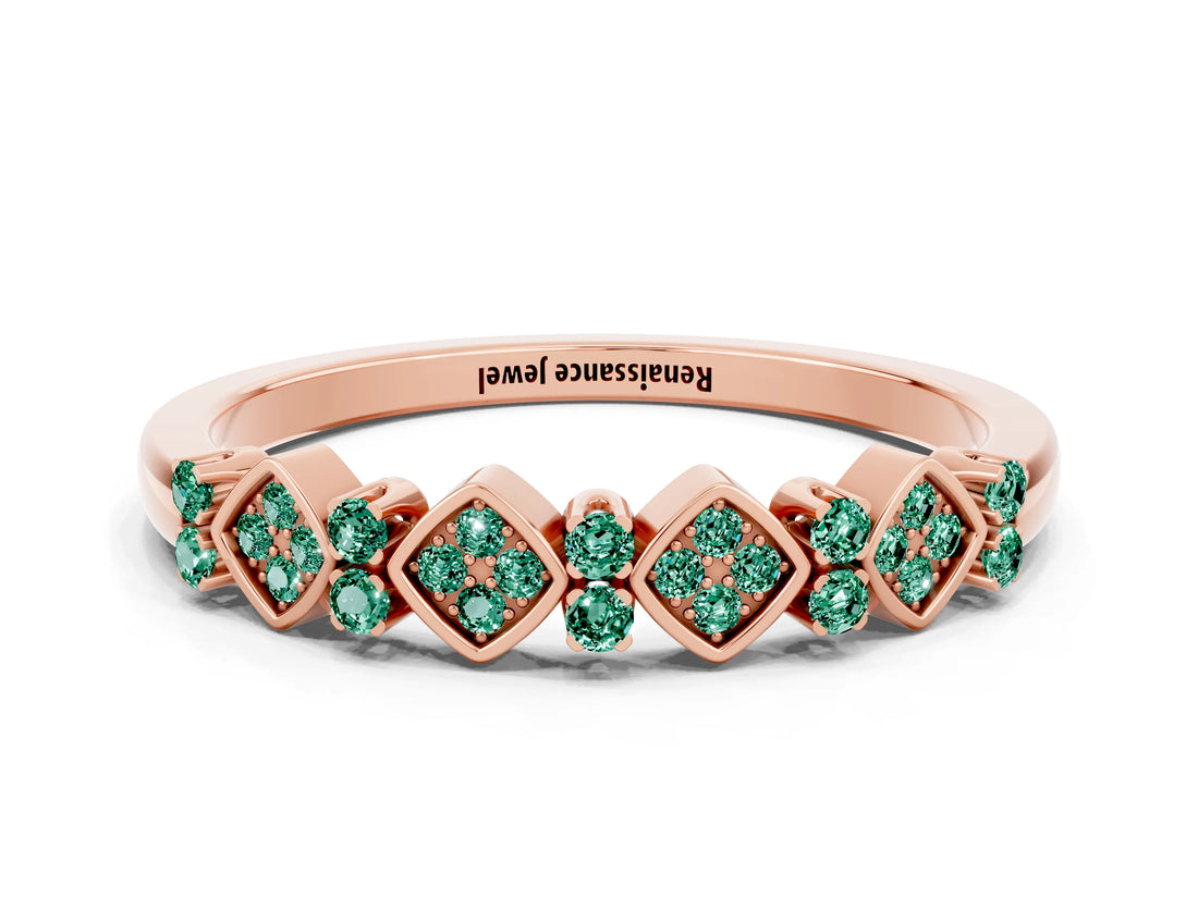 Rose gold Pavé Cushion Green Sapphire Cluster Eternity Band with Prong Setting_18