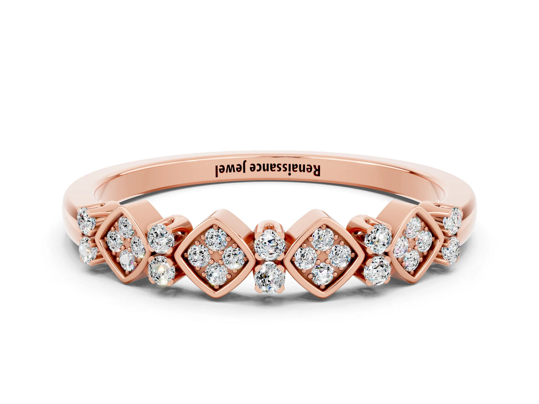 Rose gold Pavé Cushion Moissanite Cluster Eternity Band with Prong Setting_18