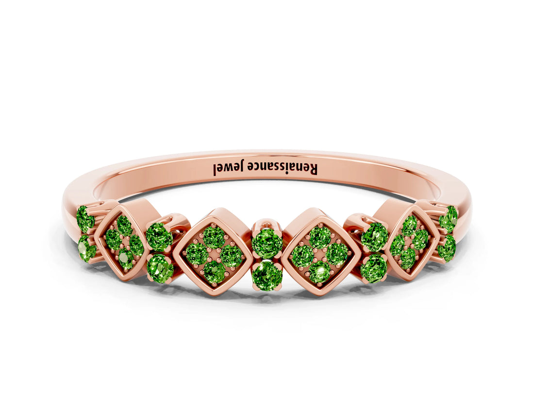 Rose gold Pavé Cushion Peridot Cluster Eternity Band with Prong Setting_18