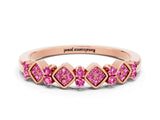 Rose gold Pavé Cushion Pink Sapphire Cluster Eternity Band with Prong Setting_18