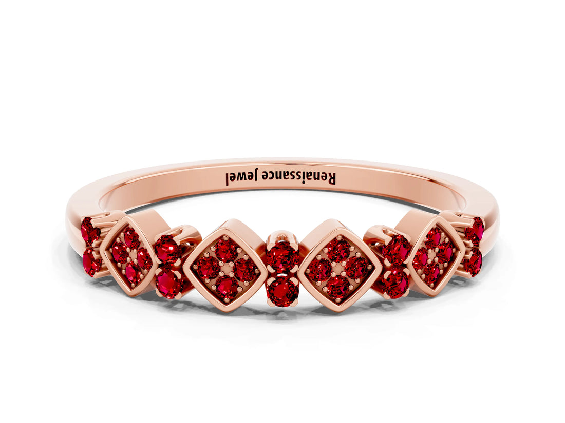Rose gold Pavé Cushion Ruby Cluster Eternity Band with Prong Setting_18