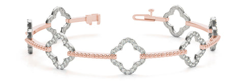 Rose gold Pavé Diamond Clover Link Bracelet with Beaded Band and Four-Prong Setting