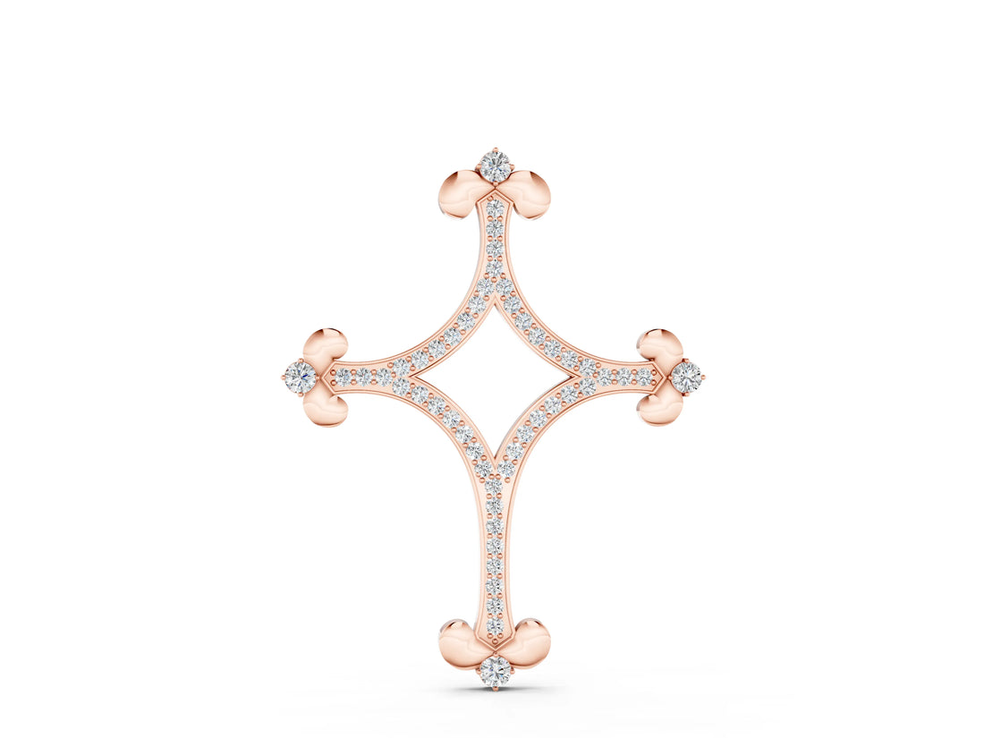 Rose gold Pavé Diamond Cushion Cross Pendant with Fleur-de-Lis Prongs_29
