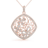 Rose gold Pavé Diamond Floral Filigree Pendant