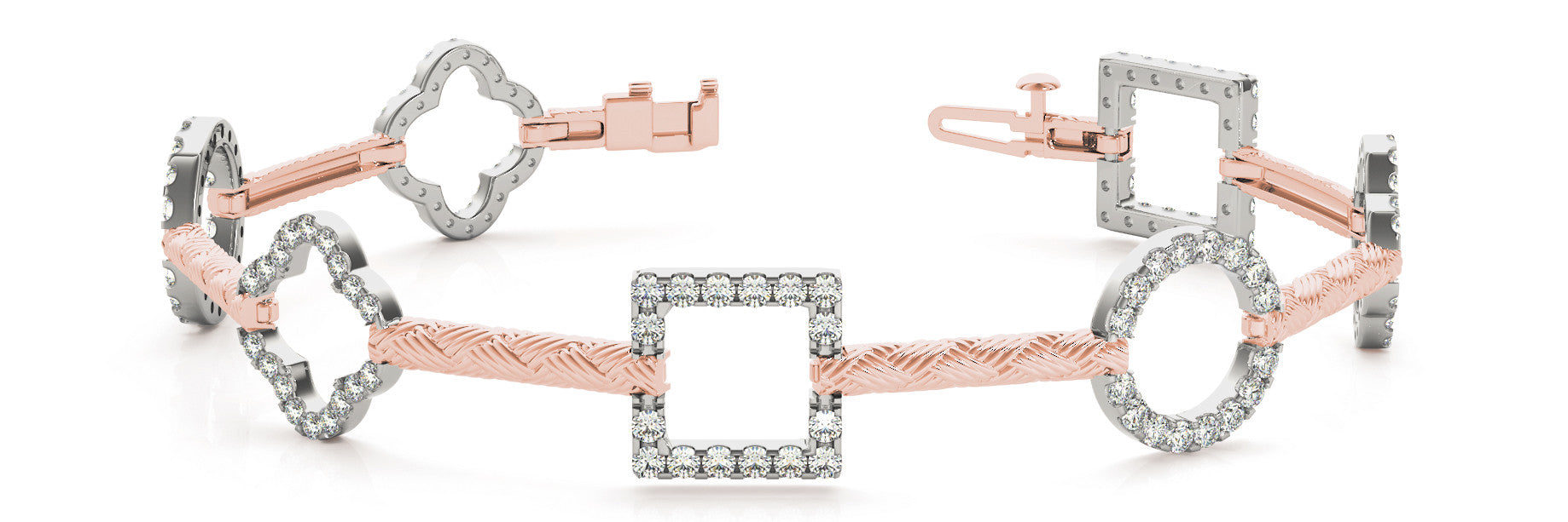 Rose gold Pavé Diamond Geometric Link Bracelet with Twisted Rope Band and Four-Prong Setting
