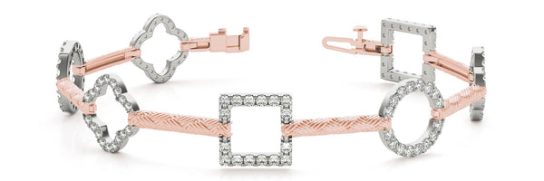 Rose gold Pavé Diamond Geometric Link Bracelet with Twisted Rope Band and Four-Prong Setting