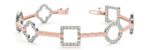 Rose gold Pavé Diamond Geometric Link Bracelet with Twisted Rope Band and Four-Prong Setting