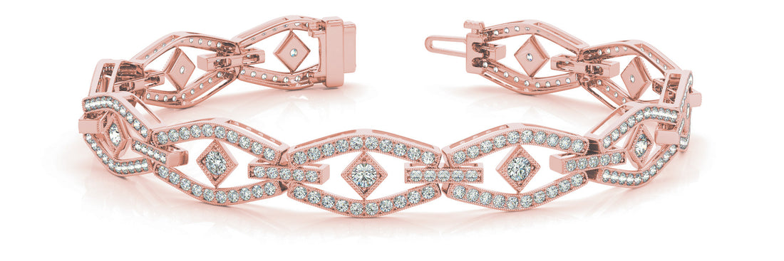 Rose gold Pavé Diamond Marquise Link Bracelet with Bezel Setting
