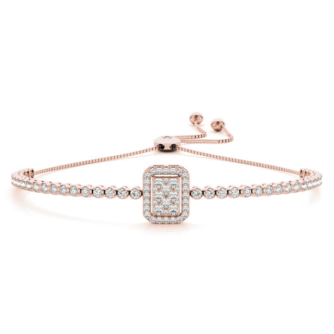 Rose gold Pavé Diamond Square Halo Adjustable Tennis Bracelet