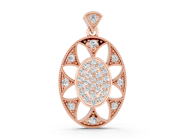 Rose gold Pavé Oval Milgrain Pendant