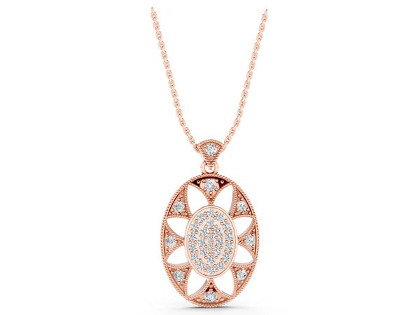 Rose gold Pavé Oval Milgrain Pendant