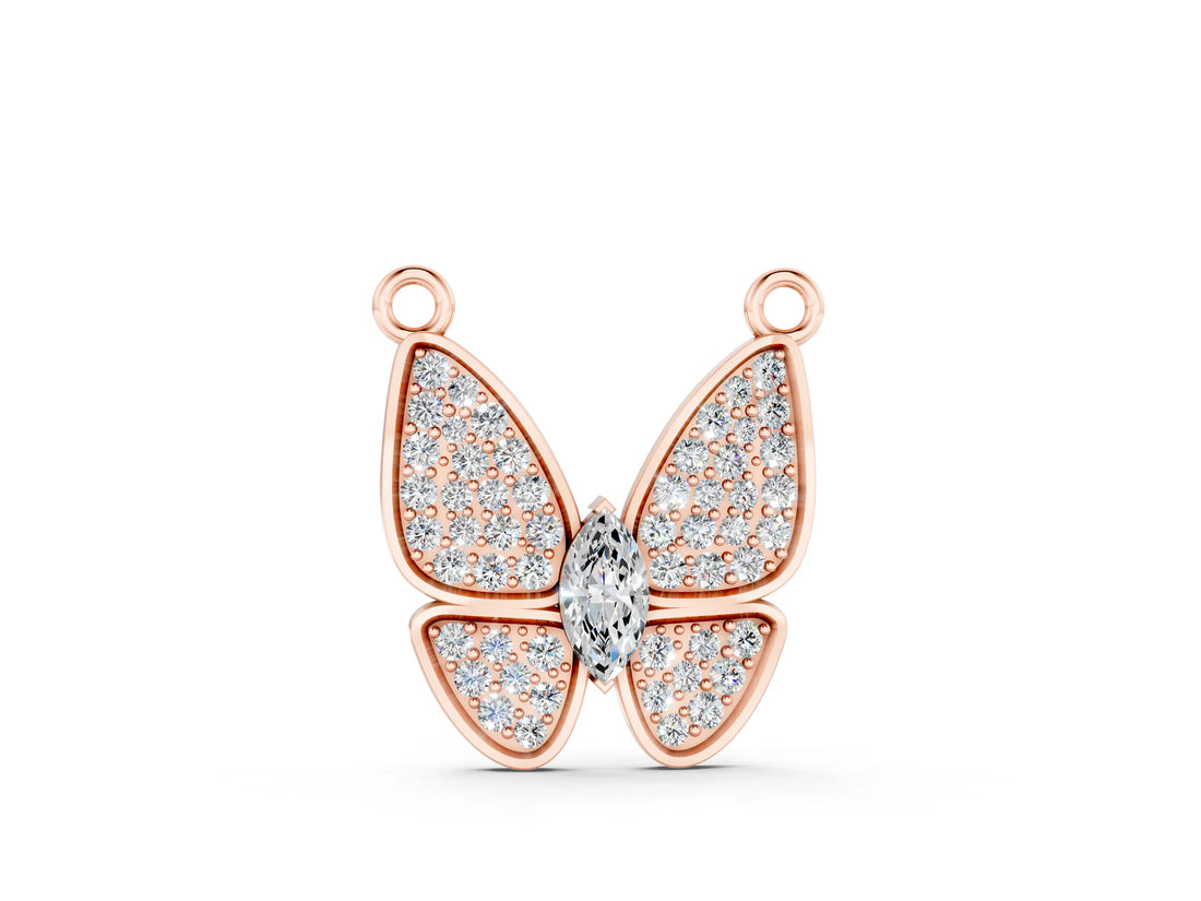 Rose gold Pavé Oval Prong Butterfly Pendant_19