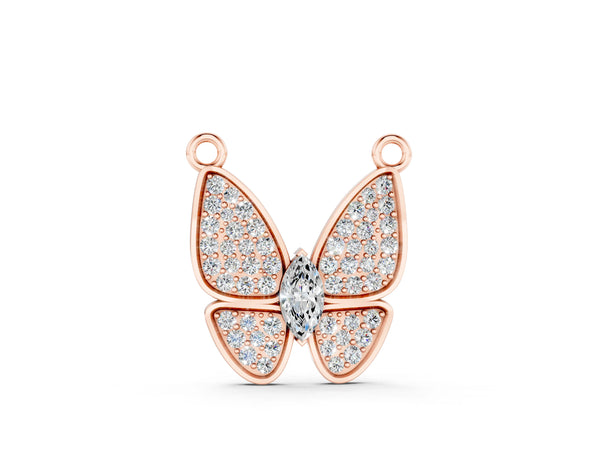 Rose gold Pavé Oval Prong Butterfly Pendant