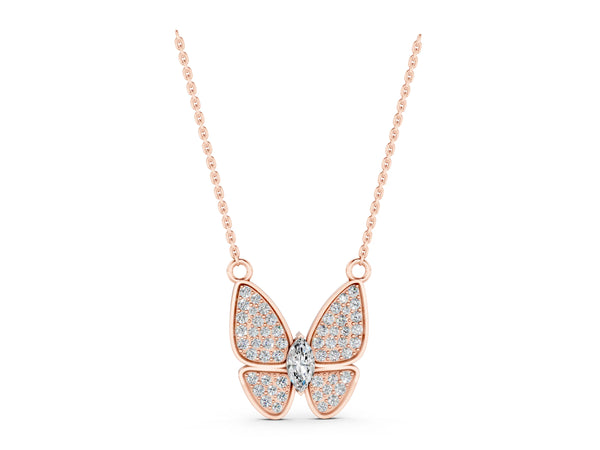Rose gold Pavé Oval Prong Butterfly Pendant