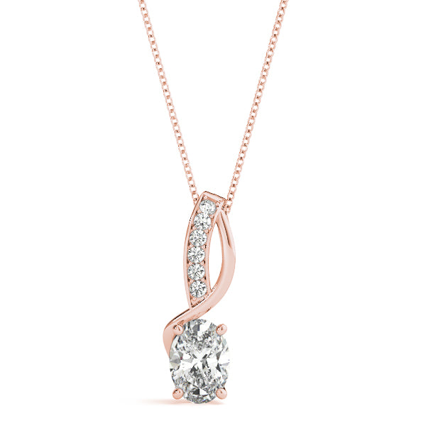 Rose gold Pavé Oval Solitaire Prong Pendant