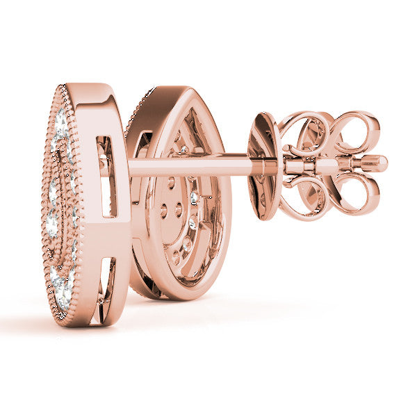 Rose gold Pavé Pear-Shaped Halo Stud Earrings with Milgrain Detailing 1