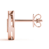 Rose gold Pavé Pear-Shaped Halo Stud Earrings with Milgrain Detailing 3