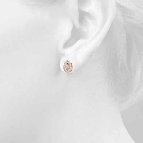 Rose gold Pavé Pear-Shaped Halo Stud Earrings with Milgrain Detailing 4