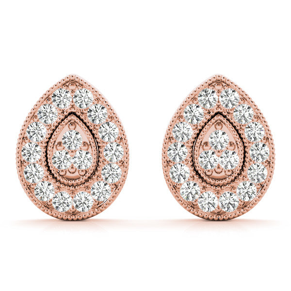 Rose gold Pavé Pear-Shaped Halo Stud Earrings with Milgrain Detailing