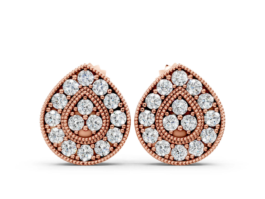 Rose gold Pavé Pear-Shaped Halo Stud Earrings with Milgrain Detailing_9