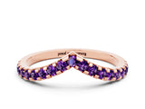 Rose gold Pavé Round Amethyst Chevron Band with Shared Prong Setting_6