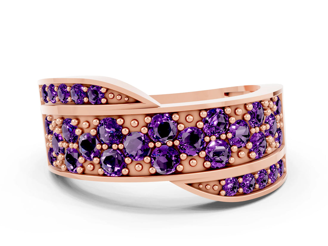 Rose gold Pavé Round Amethyst Crossover Band with Bead Prong Setting_6