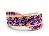 Rose gold Pavé Round Amethyst Crossover Band with Bead Prong Setting_6