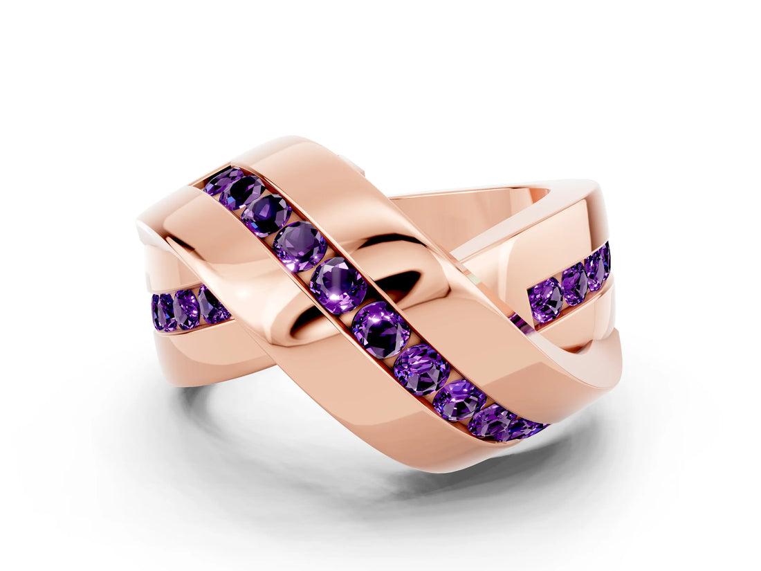 Rose gold Pavé Round Amethyst Crossover Band with Channel Setting_6