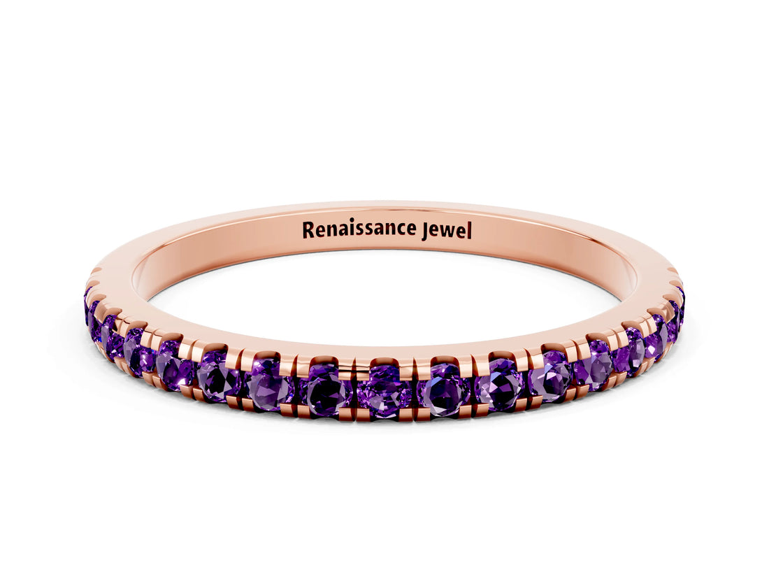 Rose gold Pavé Round Amethyst Half Eternity Band with Shared Prong Setting_6