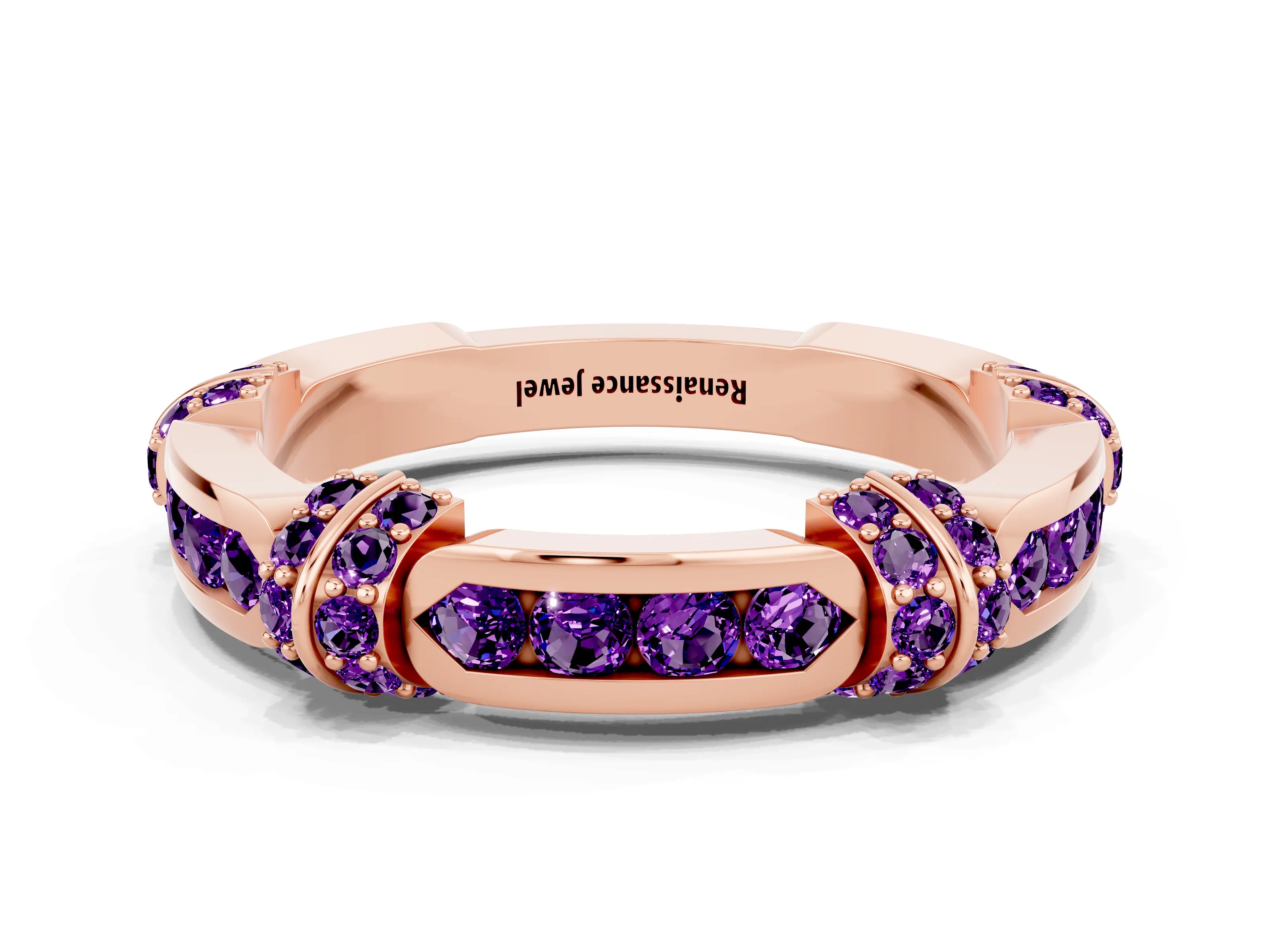 Rose gold Pavé Round Amethyst Link Band with Bezel Setting_30