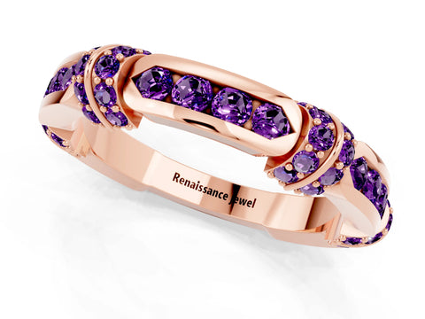 Rose gold Pavé Round Amethyst Link Band with Bezel Setting_31