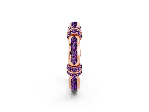 Rose gold Pavé Round Amethyst Link Band with Bezel Setting_32