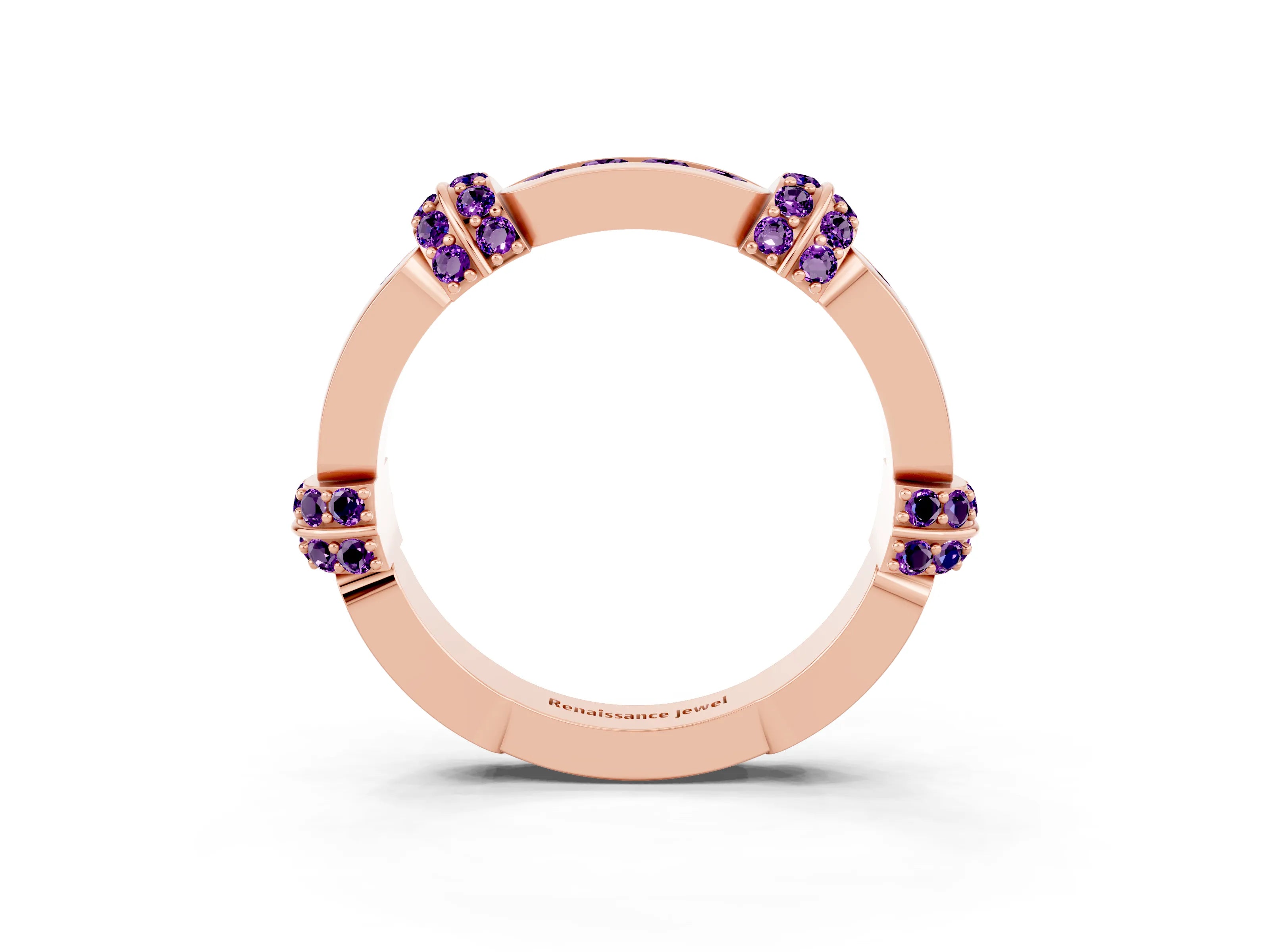Rose gold Pavé Round Amethyst Link Band with Bezel Setting_33
