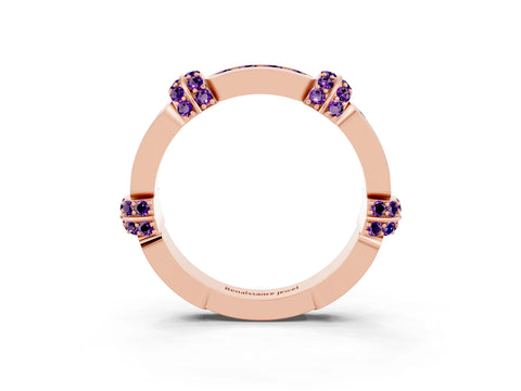 Rose gold Pavé Round Amethyst Link Band with Bezel Setting_33
