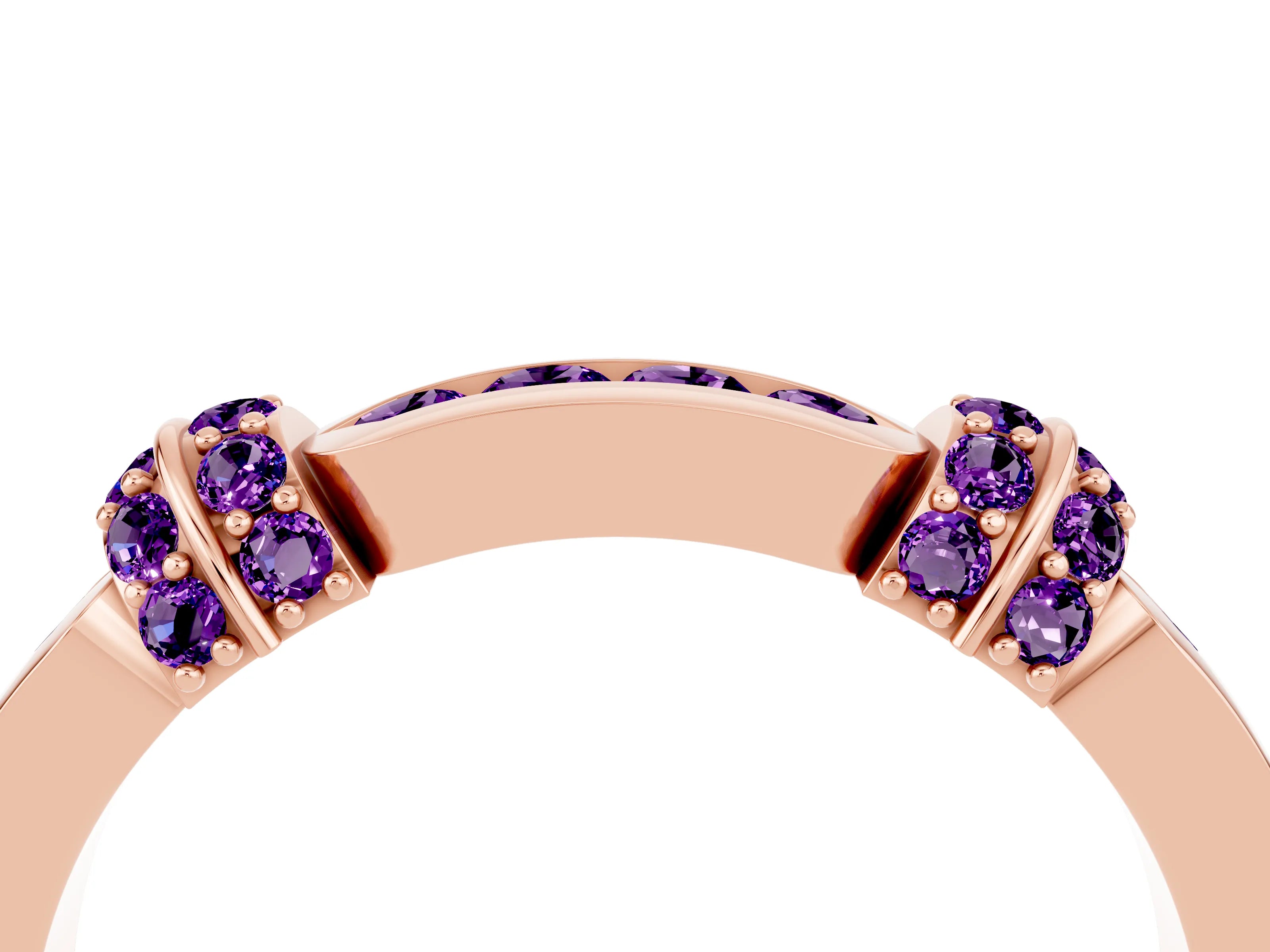 Rose gold Pavé Round Amethyst Link Band with Bezel Setting_34