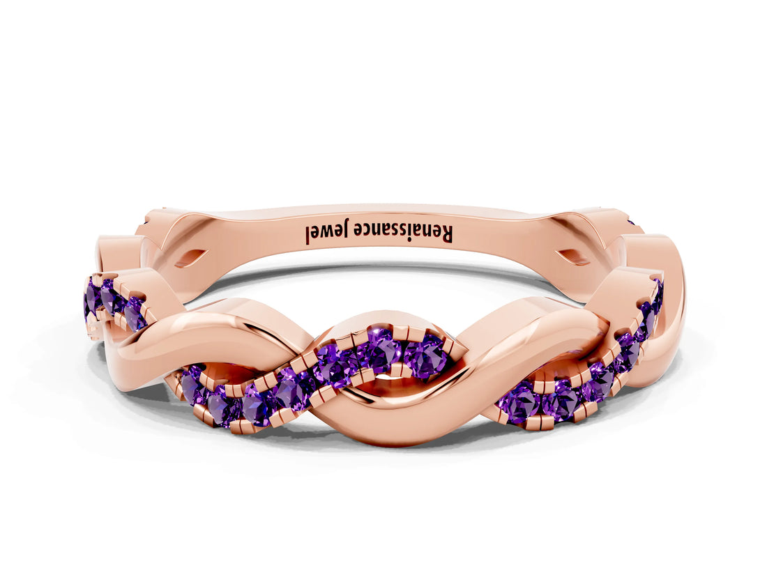 Rose gold Pavé Round Amethyst Twist Eternity Band with Shared Prong Setting_30