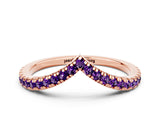 Rose gold Pavé Round Amethyst V-Shaped Chevron Band with Shared Prong Setting_6