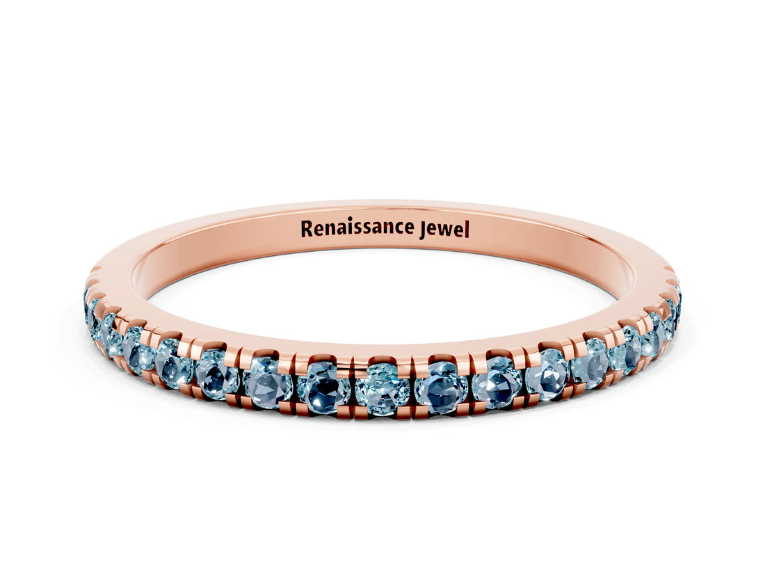 Rose gold Pavé Round Aquamarine Half Eternity Band with Shared Prong Setting_6